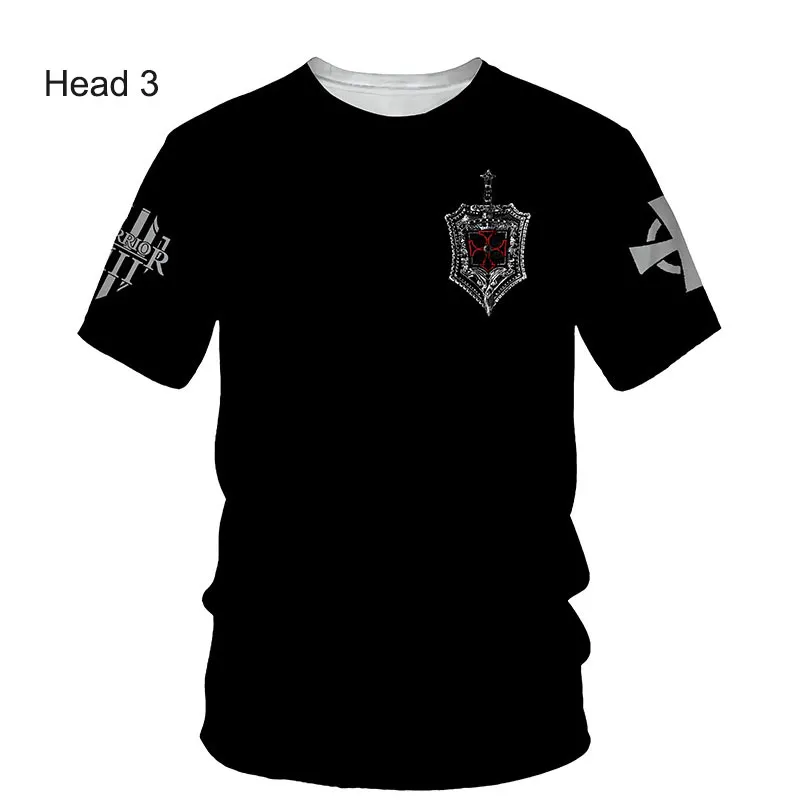 Crusader Knights Templar 3D Harajuku Print Handsome Retro Taste Fashion Personality Street Men\'s Round Neck Short Sleeve T-shirt