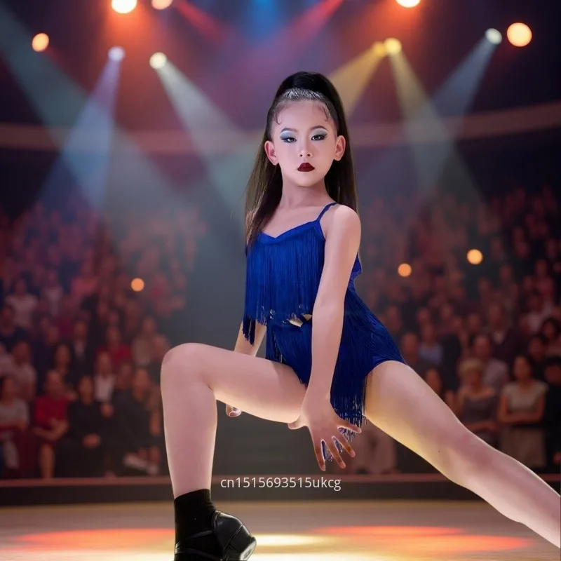 ملابس رقص على شكل خط أمريكي لاتيني، فستان شرابات مهدب، فستان سامبا تشا تشا، ملابس رقص للمنافسة، ملابس ممارسة للأطفال