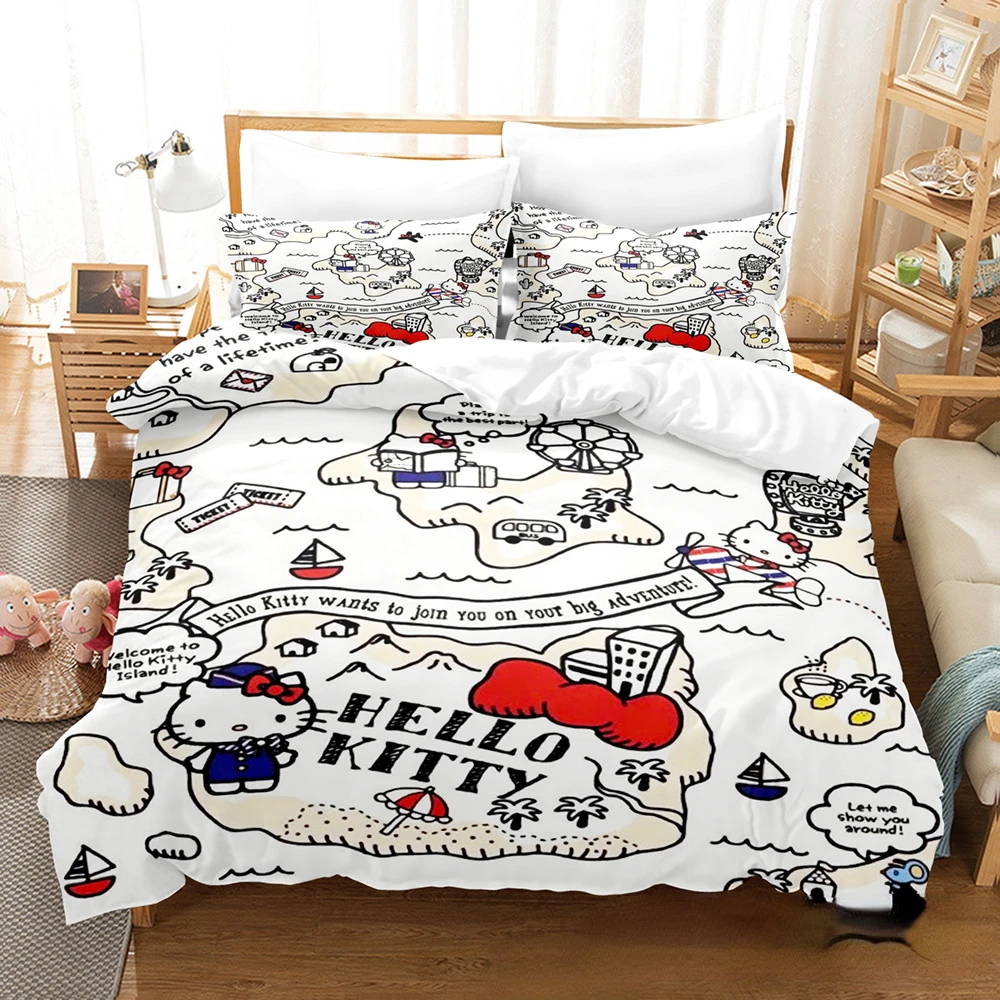 Imagem -04 - Conjunto de Cama Sanrio Cartoon Anime para Crianças Hello Kitty Capa de Edredão Kawaii Fronha Gêmeo Rainha Cama King Size