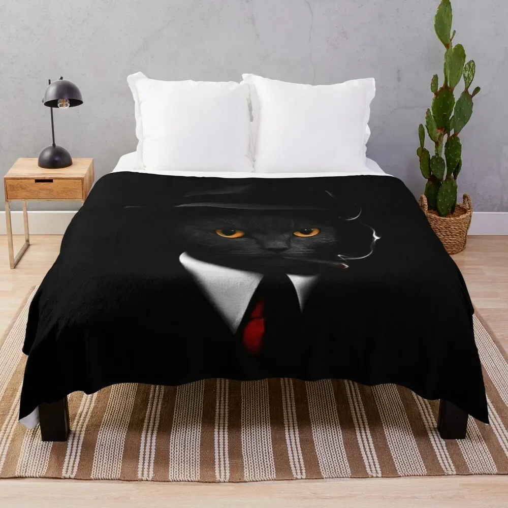 Cat Gentleman Throw Blanket Travel Quilt Blankets