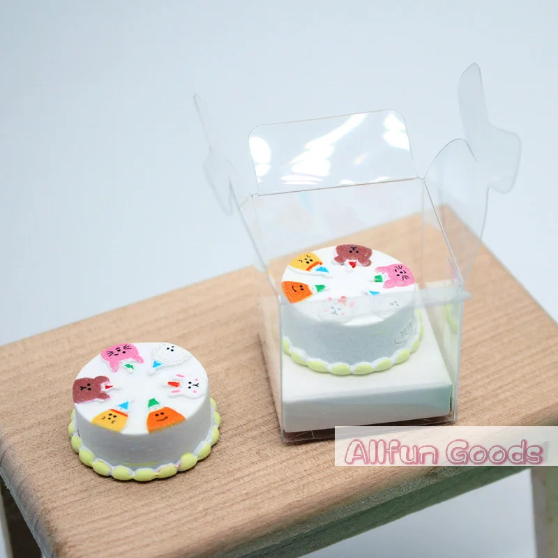 1/12 Dollhouse Cartoon Cake With Clear Box Model Dollhouse Mini Simulation Dessert Decoration Dolls House Food Accessories