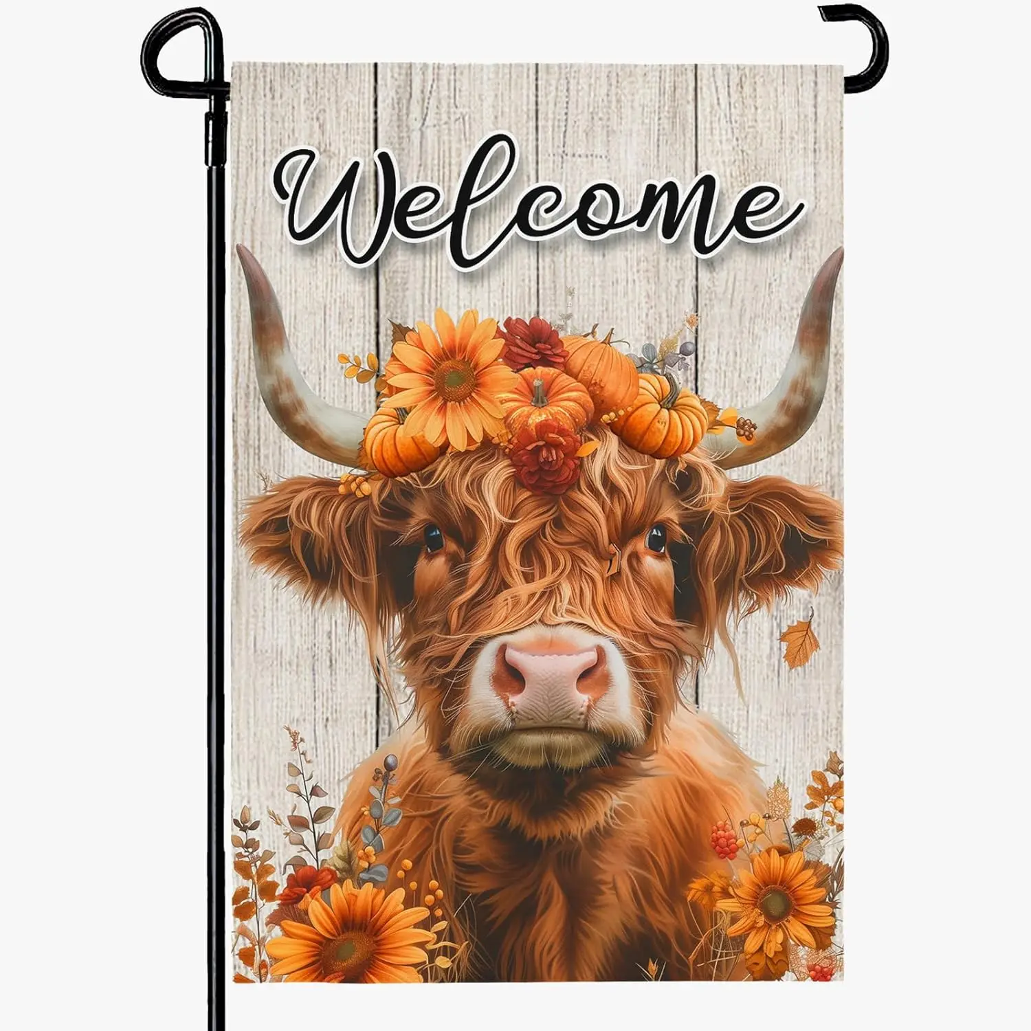 Welcome Fall Garden Flag Highland Cow Sunflower Yard Flag Double Sided Vertical 12x18 Inch Rustic Autumn Harvest Daisy Banner