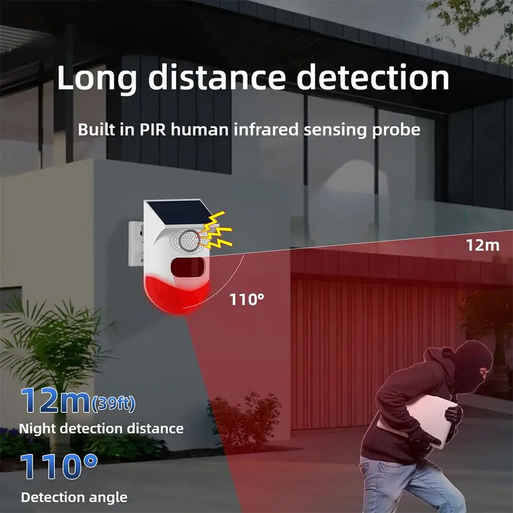 Wifi movido a energia solar som e luz alarme ao ar livre anti-roubo alimentado sirene anúncer segurança guarda solar alarme de casa voz r9l1