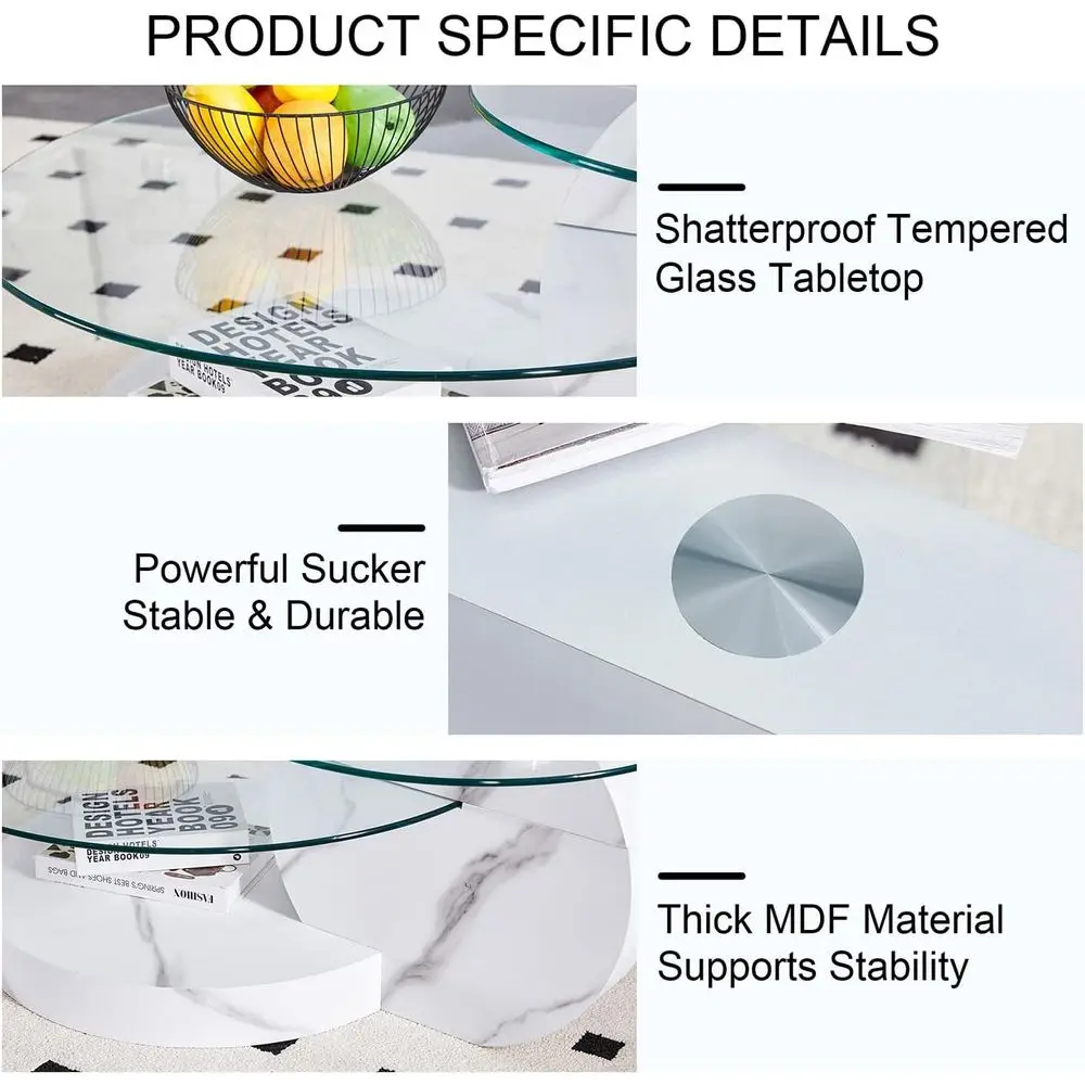 طاولة قهوة حديثة بيضاء 42 مستديرة بطبقة مزدوجة لغرف المعيشة الصغيرة والمكاتب المنزلية #6