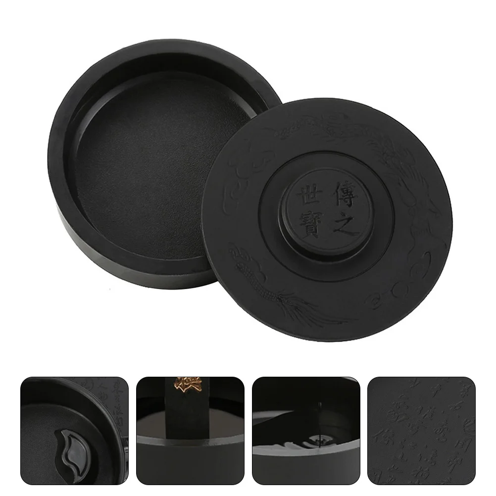 

Inkstone Round with Cover Chinese Calligraphy Grinding Creative Lid Practical Drawing