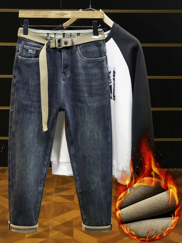 

Мужские джинсы Thiened Fce, осенне-зимние, новые, модные, свободные, в корейском стиле, зауженные, длинные брюки, повседневные, со средней талией, на молнии