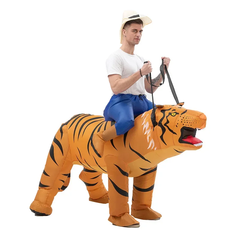 

Funny Inflatable Riding a tiger Cartoon character Mascot Costume Advertising Adult Fancy Dress Party Animal carnival props gift