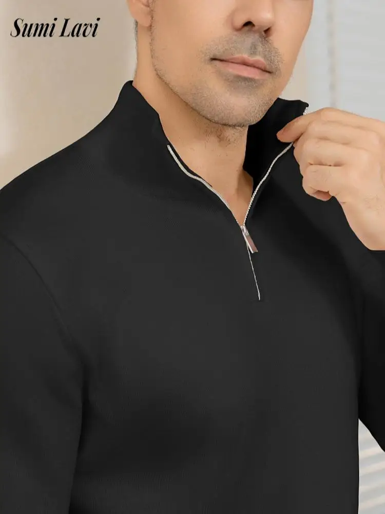 

New Casual Slim Men's Polo Sweaters Autumn Winter Daily Leisure Long Sleeve Zipper Knit Polo Shirts Men Fashion Knitted Sweater