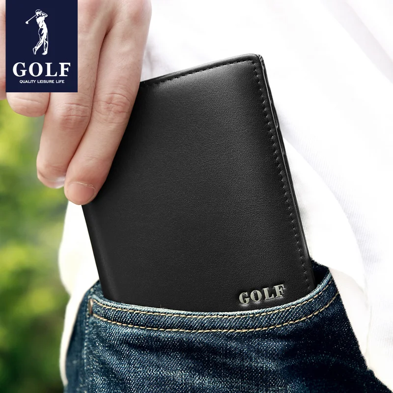 

GOLF Men's Wallet Leather Flap Purse Black Money Clip Small Card Vertical Short Wallet for Men Coin Cardholder Anti Theft Brush