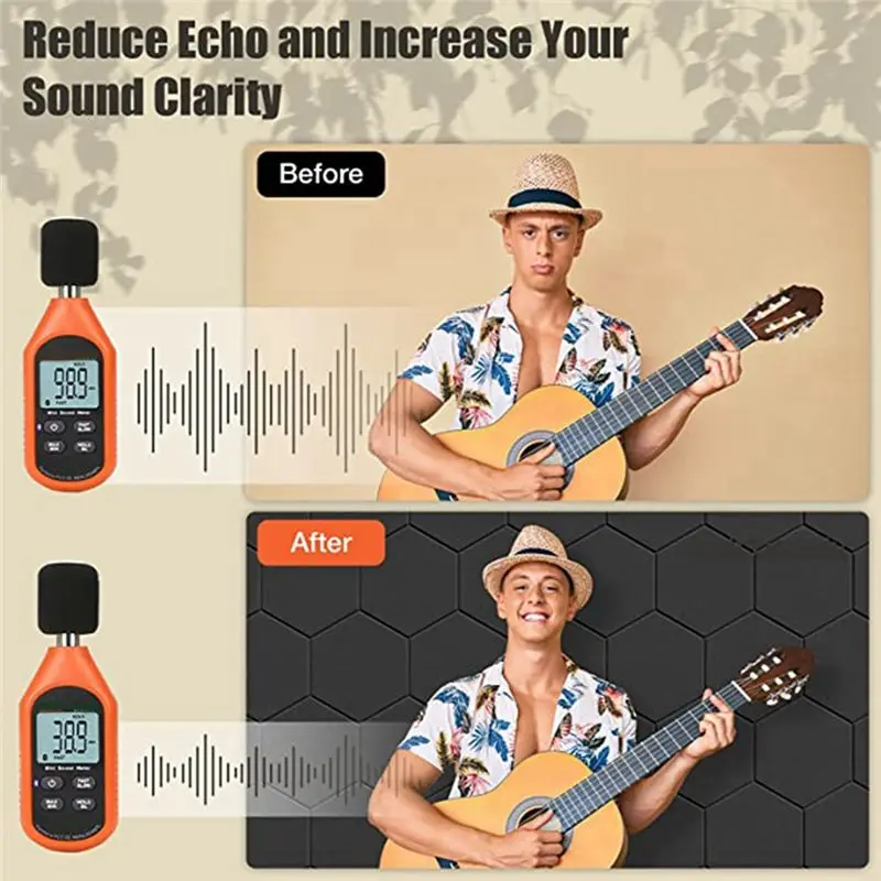 Fashion ~ لوحة إسفنجية صوتية ذاتية اللصق مكونة من 12 قطعة، لوحة صوتية، لوحة حائط سداسية، لامتصاص صوت الجدار