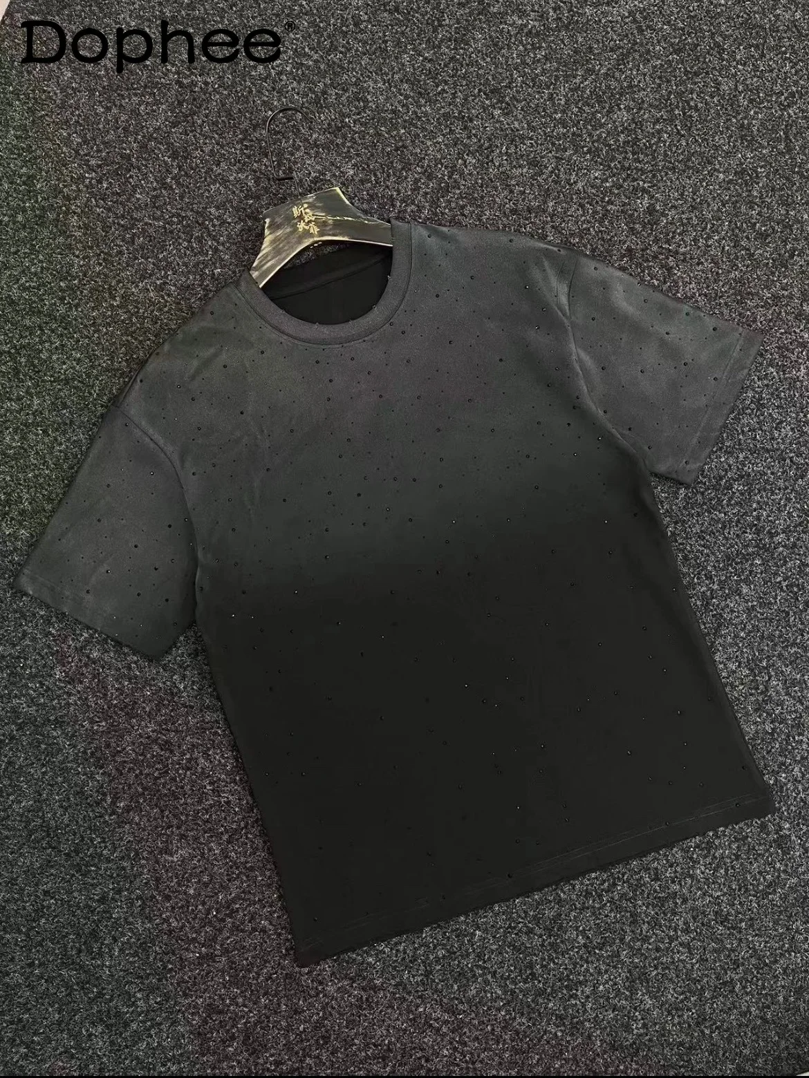 

2025 New Gypsy Heavy Industry Hot Diamond Washed Crew Neck Short Sleeve T-Shirt Men's Summer Loose Versatile Casual Quality Top