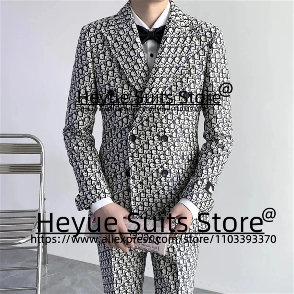 Tailor Made Classic Grey Men Suits Slim Fit Double Breasted Groom Formal Tuxedos 2 Pieces Sets Casual Male Blazers Costume Homme