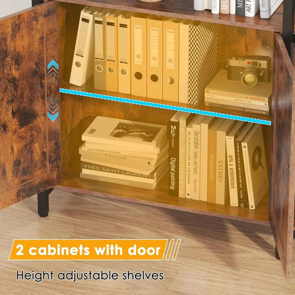 6-Tier Corner Bookshelf with Barn Doors and 10 Shelves, 71.3 Tall Convertible Bookcase with Storage Cabinet, Large L-Shaped Book view 4