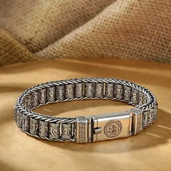 Handmade Silver Color Reative Passepartout Prayer Wheel Bracelet Men Transfer Beads Six-Character Mantra Retro Women Charm Chain