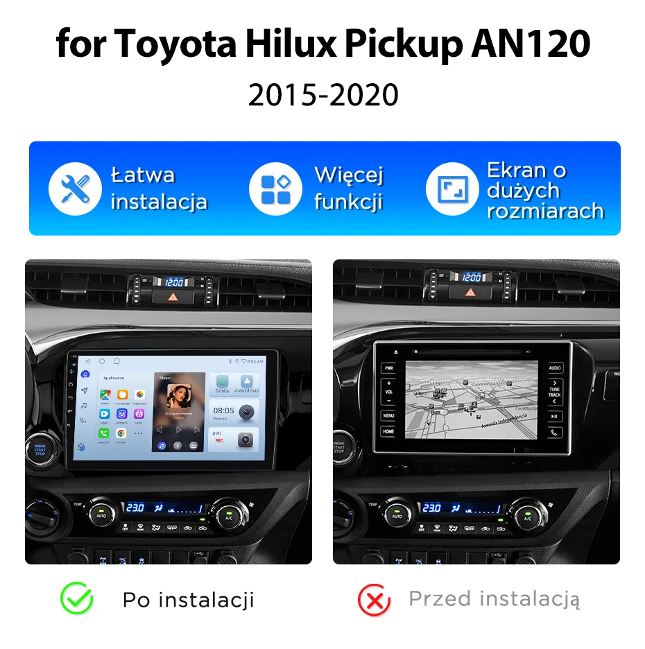 Junsun Wireless CarPlay Android Auto Autoradio für Toyota Hilux Pickup AN120 2015-2020 Intelligente Systeme DSP SWC RDS GPS FM BT – Detail 3