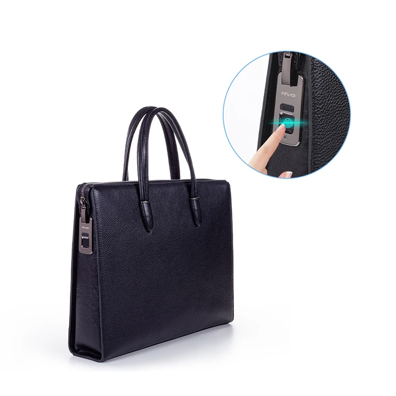 Fingerprint Lock Men Genuine Leather Briefcase Fashion Designer Anti Theft Leather Smart Fingerprint System Handbag