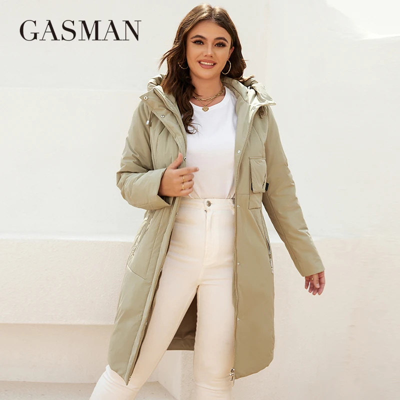 GASMAN women\'s jacket spring 2022 long Fashion Woman coat hooded waistline casual Outwear Brand High-Quality lady parkas 8293