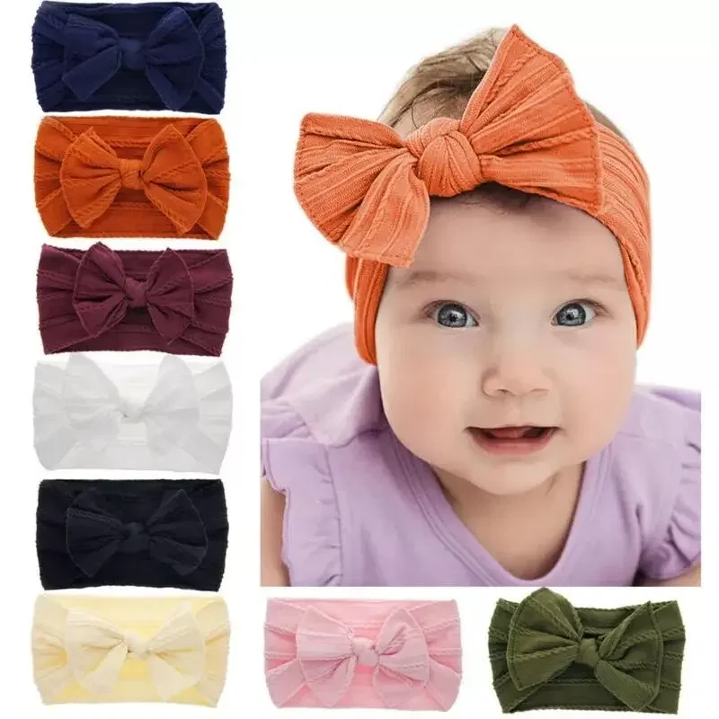 1pcs Bow Headband Baby Woven Elastic Headband Newborn Solid Color Knit Hair Band Children\'s Nylon Soft Headband Baby Item Gift