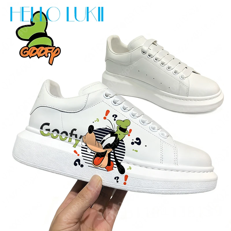 

Goffy/обувь для взрослых с 3D принтом, мужская и женская водонепроницаемая кожаная модная тенденция, белая удобная повседневная обувь