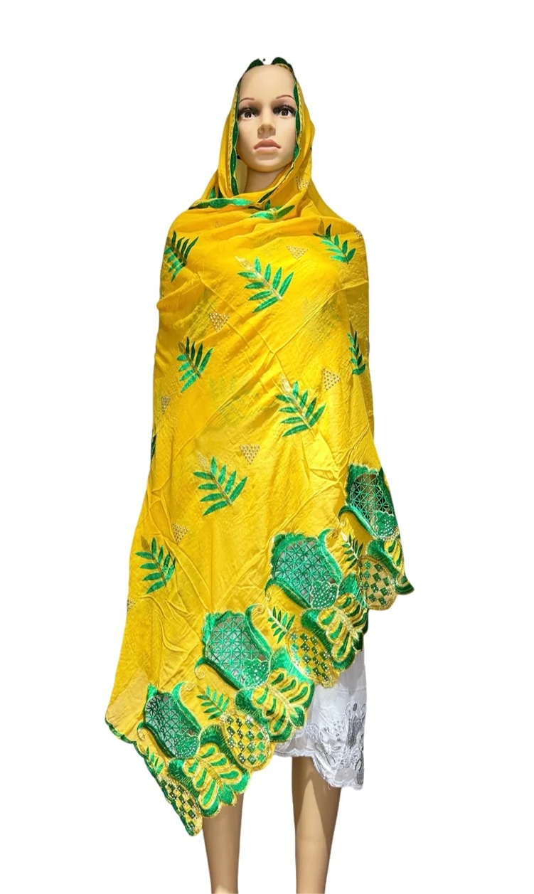 

Latest Muslim Embroidery Fashion Hijab African Women High Quality cheap Cotton Material Scarf 200*100Circle Design for Shawls