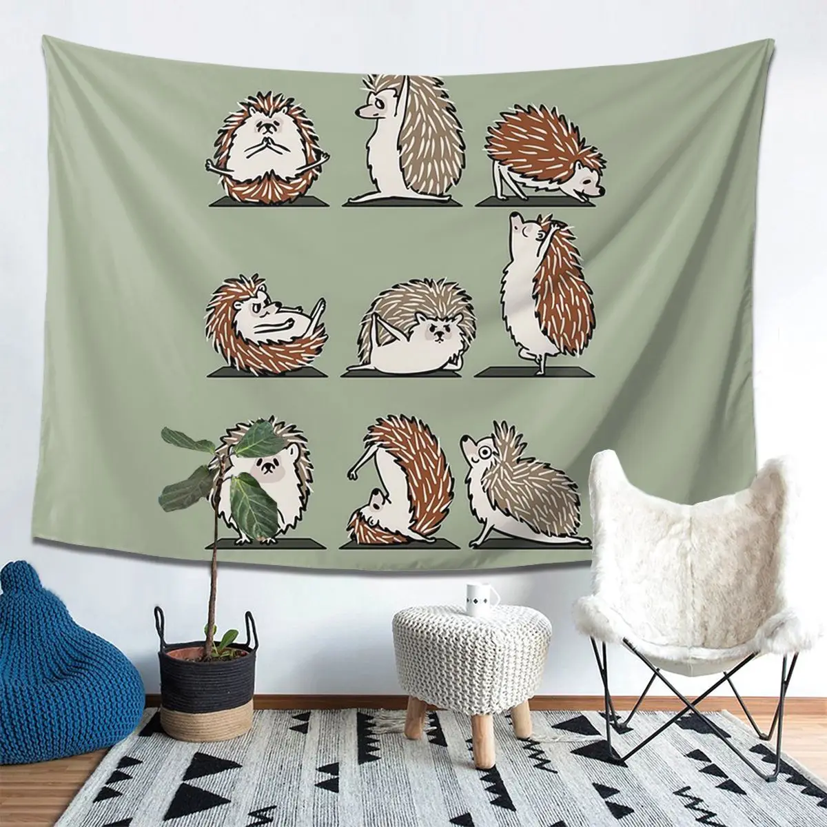 

Hedgehog Yoga Tapestry Decoration Art Aesthetic Tapestries for Living Room Bedroom Home Wall Cloth Wall Hanging