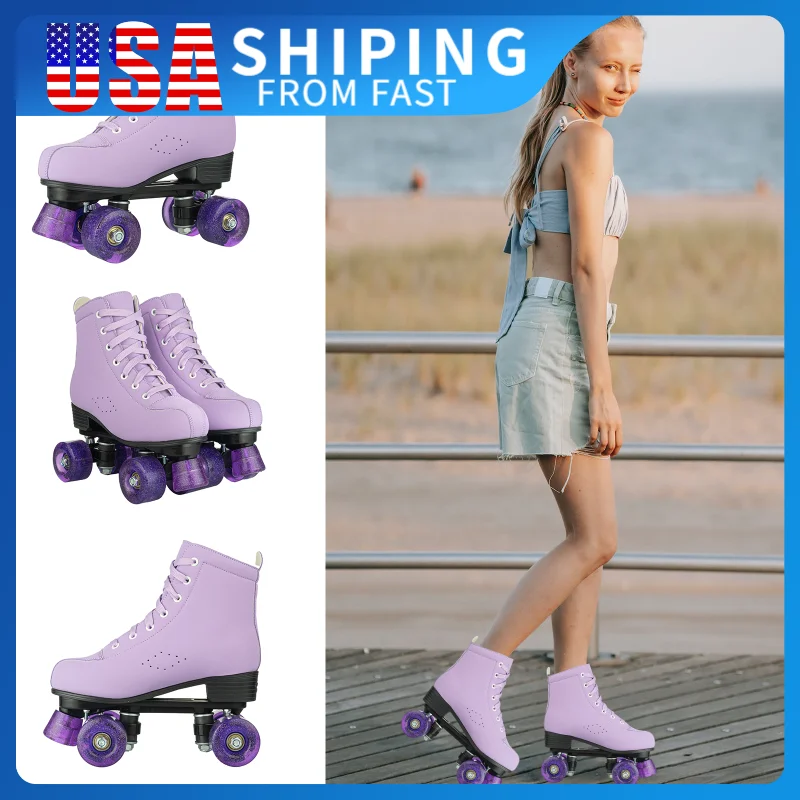 

4-колесная обувь для скейтбординга для женщин и взрослых для девочек, тренировочные раздвижные спортивные кроссовки для катания на коньках, двухрядные роликовые коньки, мигающие