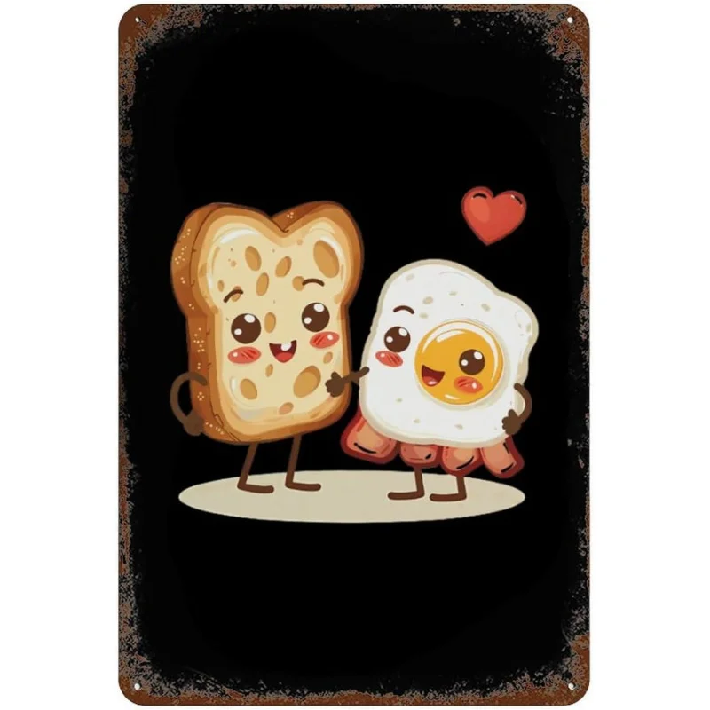 

Breakfast bread pattern tin logo retro printing iron sheet hanging painting vertical funny poster home decoration wall painting