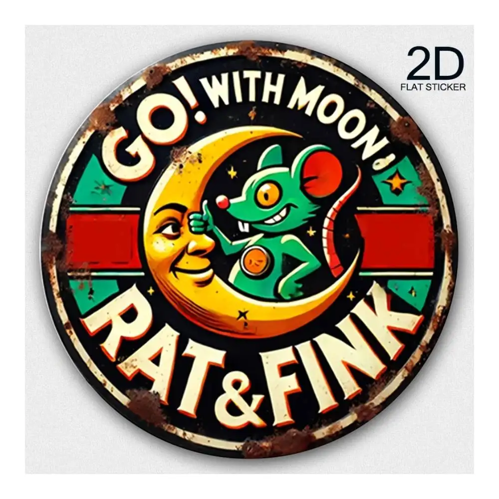 Go With Moon Rat & Fink 2D Vinyl Sticker For Cars, Laptops, Windows, Doors, Fridges, Water Bottles