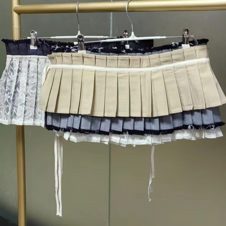 Real Photo Herfst 2025 Twee Side Wear Denim Geplooide Tailleband Rok Vrouwen Korte Verstelbare Y2K Rokken Koreaanse Populaire Kleding