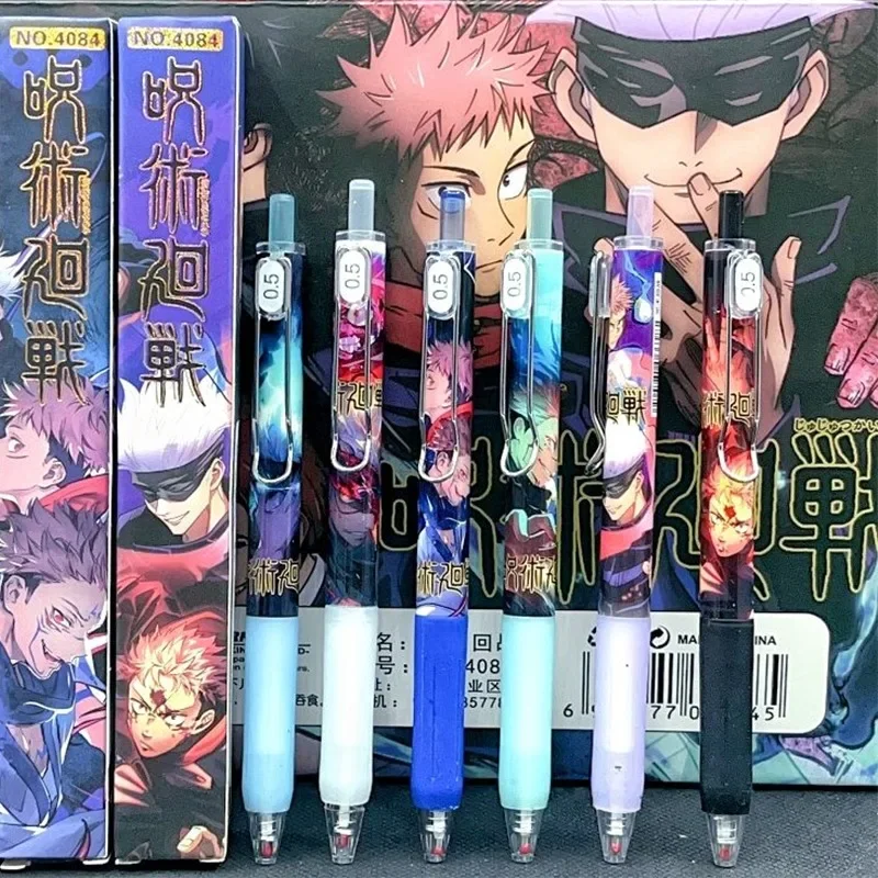 6pcs Jujutsu Kaisen Gel Pens Black 0.5mm Gojo Satoru Anime Press Pen Cartoon Stationery Student Writing Exam School Supplies