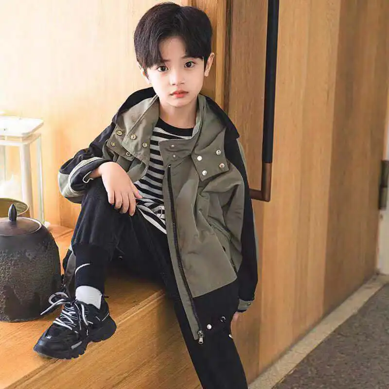 

4 5 6 8 10 12 Yers Boys Fashion Spring Jacket Children Long Sleeve Hooded Windbreaker Teenage Clothes Big Boys Sport Coat Boys