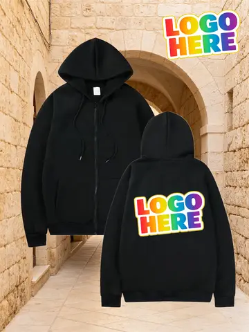 Custom Men's Hoodie Sweatshirt, Zip-Up Cardigan - Customizable Logo - Photo/Text/Emblem - Add Your Own Design