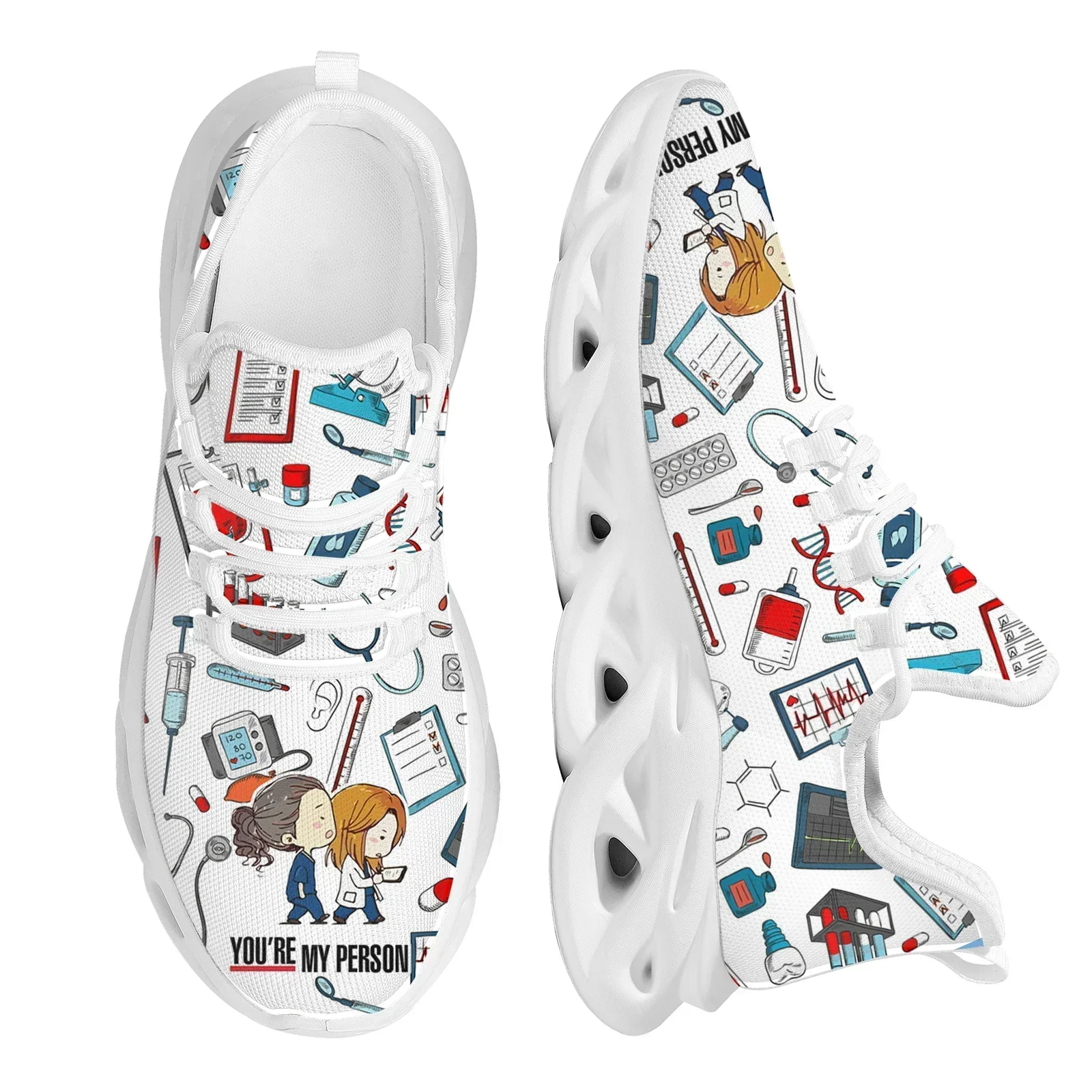 Women White Nursing Shoes Cute Cartoon Nurse Doctor Healthcare Brand Design Ladies Mesh Flats Sneakers Zapatillas view 4