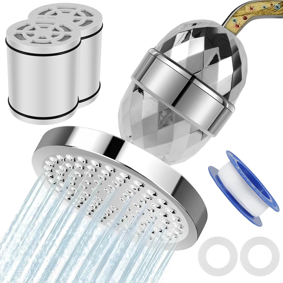 20 Stage Shower Filter Shower Head Filter with 2 Replaceable Cartridges 400L High Output Shower Water Filter Hard Water Filter