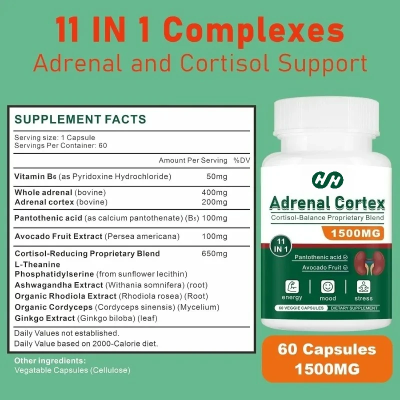 11 in 1 Adrenal Support Supplement, Supporting Healthy Adrenal Function, Energy, and Relaxation -60 Capsules