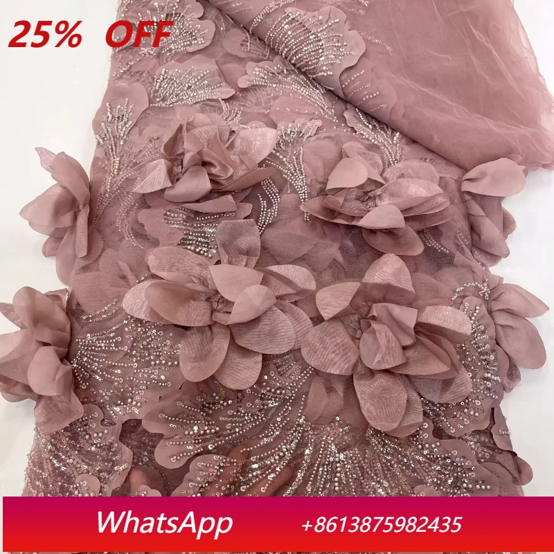 

Latest Luxury Sequins Pearls Bridal Beaded Lace Fabric High Quality African Nigerian 3D Lace Fabric NXC5909
