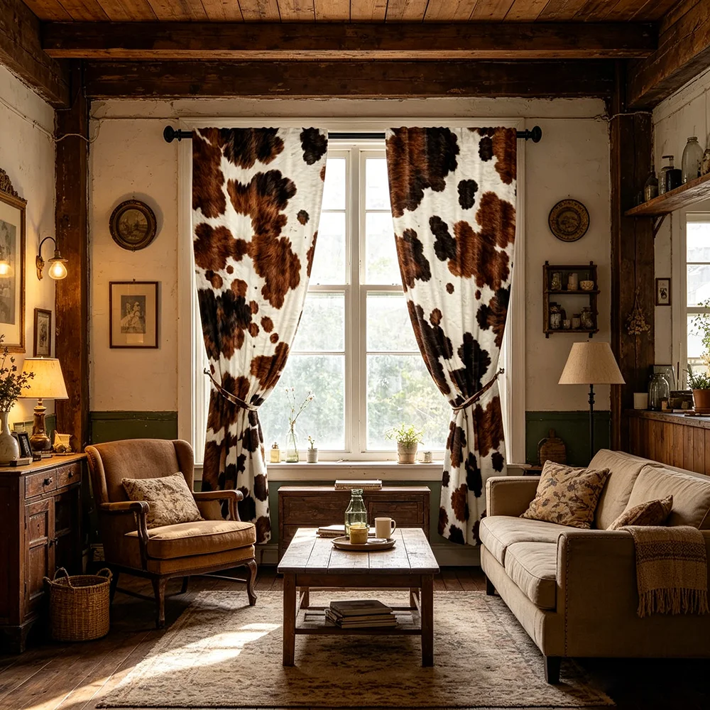2PCS Digital Printed Curtains, Animal Fur Texture Wild Safari Style, Rod Pocket Window Drapes for Living Room Bedroom Decor