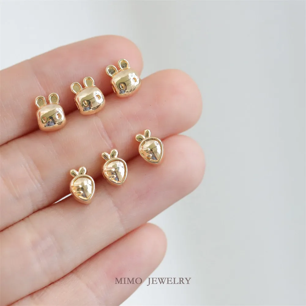 14K Gold Plated Brass Cute Rabbit Radish Spacer Beads Handmade DIY Bracelet Jewelry Accessories Beaded Material Findings M-586