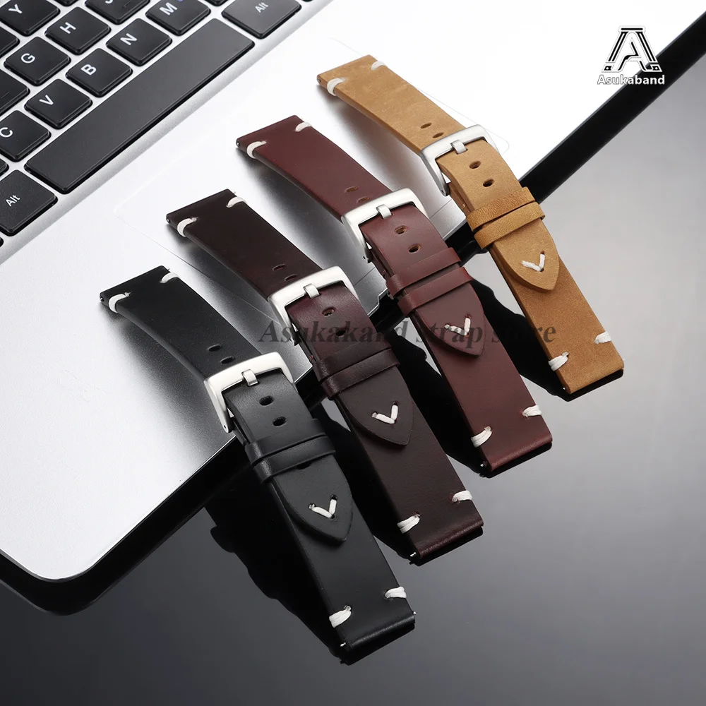 20mm 22mm Quick Release Oil Wax Leather Watch Strap for Seiko for Omega Cowhide Leather Watch Band Business Men Women Bracelets