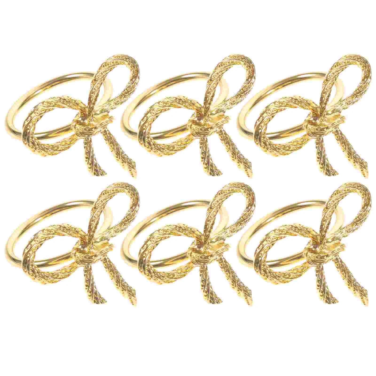 6 Pcs Gold Napkin Ring Bow Holder Christmas Dinner Supplies Rings Halloween Decorative Decorations Party Set Buckle