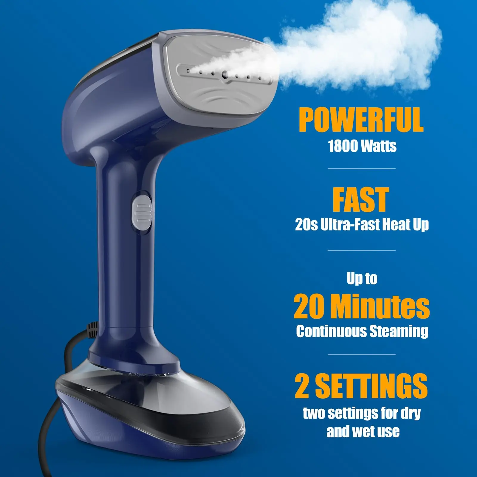 Мощный ручной паровой утюг, сухой и влажный утюг двойного назначения, ручной отпариватель высокой мощности 1800 Вт, съемный резервуар для воды большой емкости,