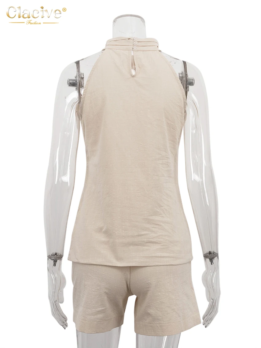 Clacive Mode Losse Kaki Katoen 2-delige Sets Vrouw Outfit 2025 Zomer Mouwloze Tank Top Met Hoge Taille Shorts Set Vrouwelijke