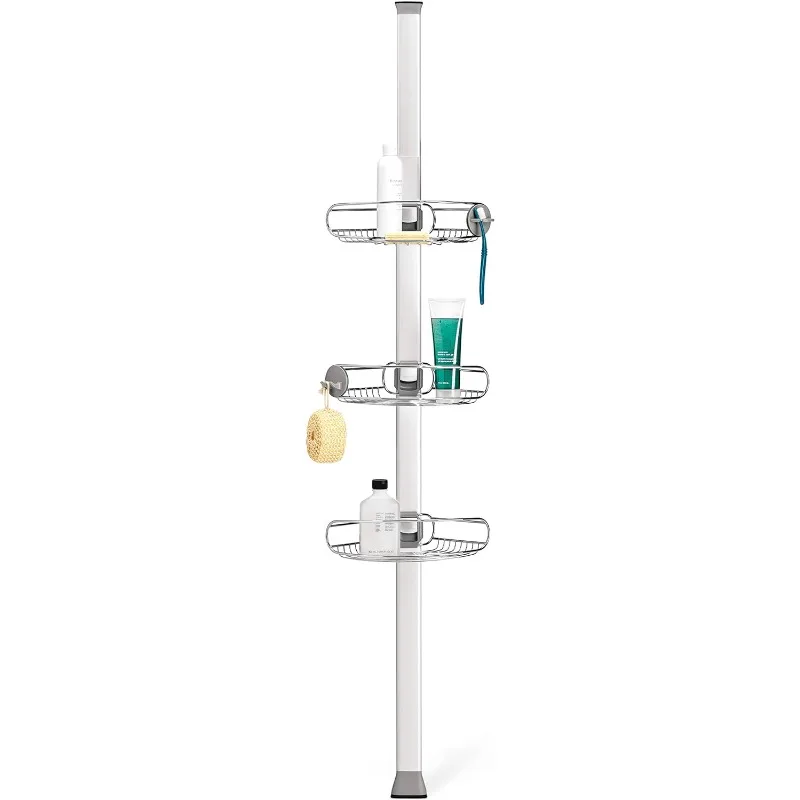 8' Tension Pole Shower Caddy, Stainless Steel and Anodized Aluminum