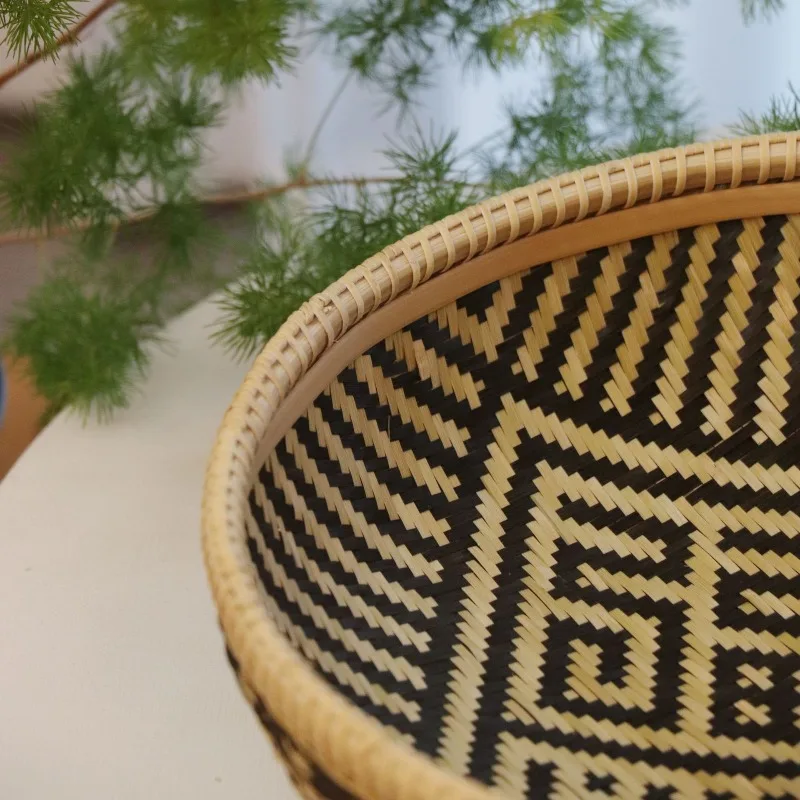 Bamboo Storage Basket Handmade Desktop Tray Organizer for Home Office Living Room Natural Wicker Eco-friendly Rustic Decor