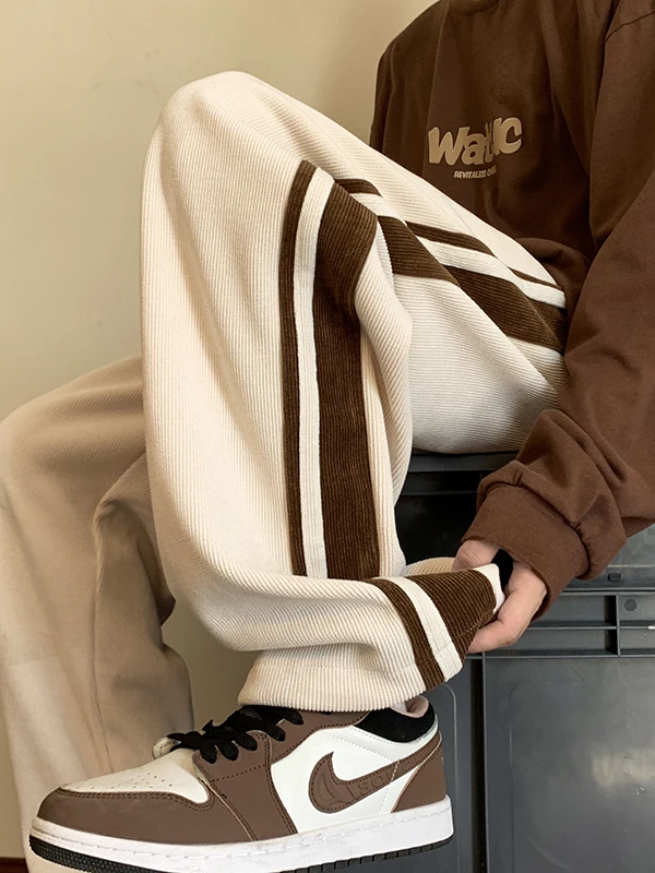 Heavyweight European Cotton Velvet Men's Straight Leg Loose Wide Leg Casual Sweatpants American Drape Corduroy Long Pants