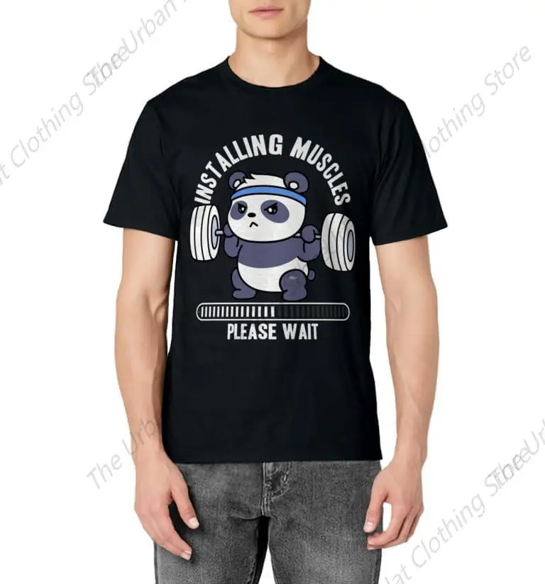 Muscle Building Fitness Panda Weight Lifting Barbell Workout T-Shirt Cotton O-Neck Tshirt Cool  Short Sleeve Man Clothing Top