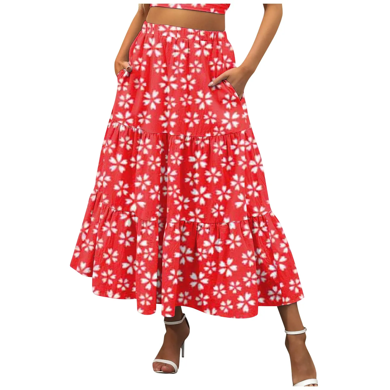 Oversized Floral Print Vintage Prairie Chic Style Large Hem High Elastic Waist Half Skirt For Female Casual And Versatile Dress