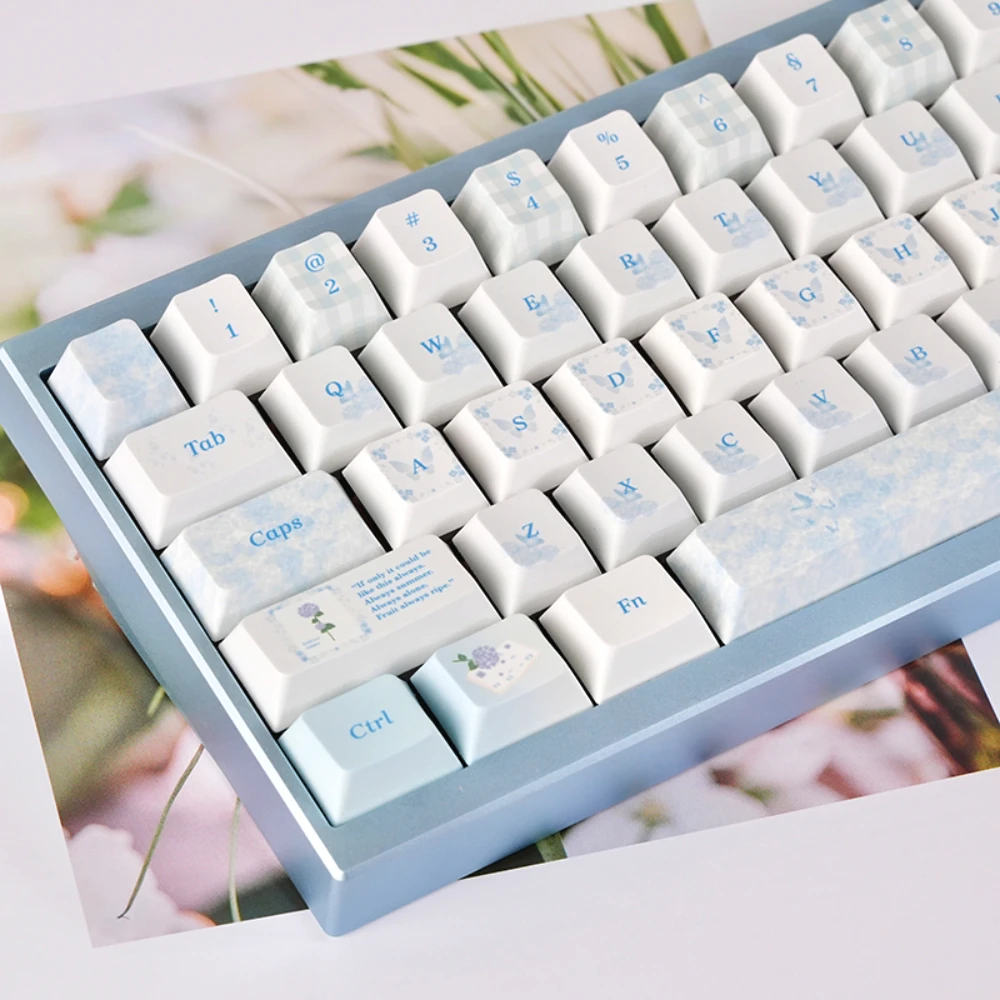 Light Blue Dream Butterfly Keycap PBT Cherry 127 Key Girl Keyboard Keychain Compatible with 61/75/87/104/108 Mechanical Keyboard