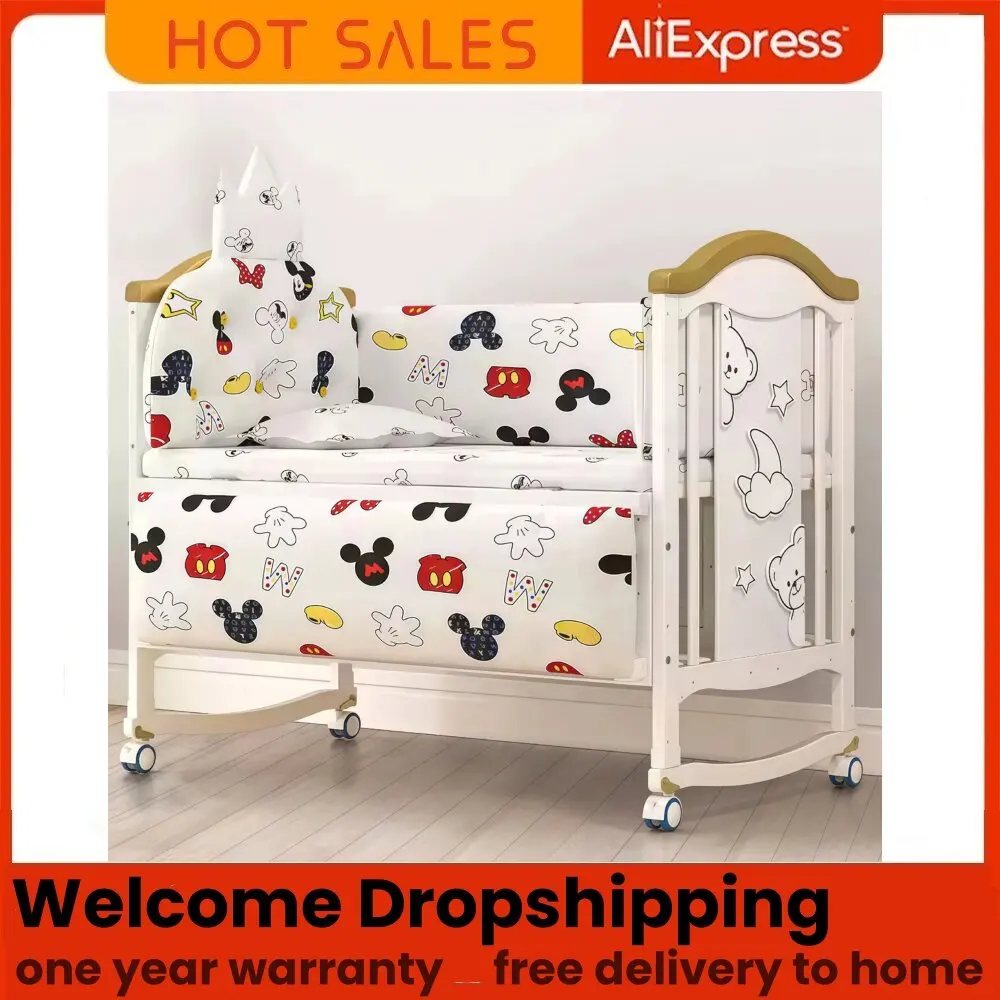 

newborn baby bed movable wood baby bed baby crib, multi-functional baby bed from 0-12 years can meet different needs and age