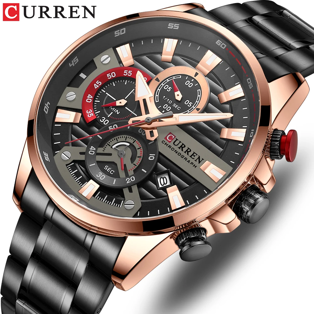 CURREN Men's Exquisite Sports Multifunction Watch New Luxury Stainless Steel Quartz Watch with Luminous Hand Clock часы мужские